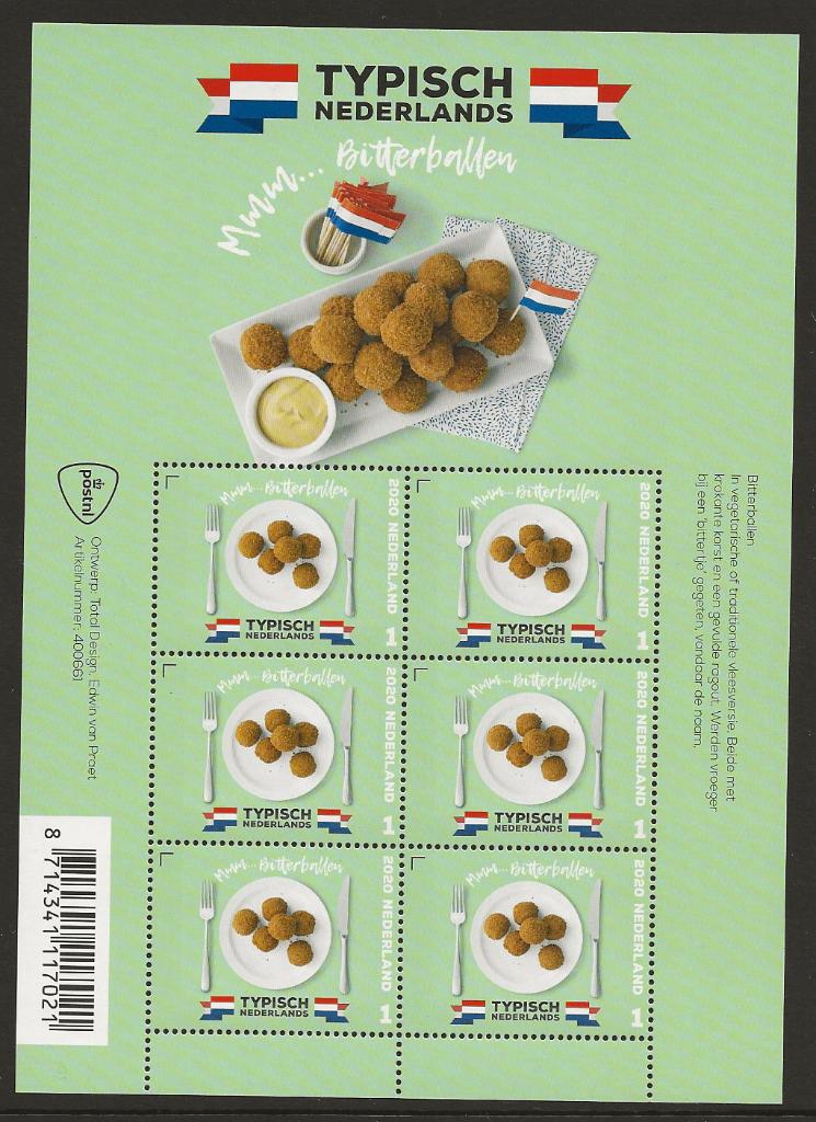 Vel Typisch Nederland Bitterballen no 3848, postfris, Ophalen of Verzenden, Postfris