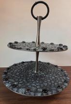 #etagère #twee #laags #hapjes #decoratie #mozaiek #rvs #glas, Ophalen of Verzenden, Zo goed als nieuw