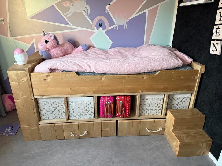 Halfhoogslaper met veel opbergruimte + matras, Kinderen en Baby's, Kinderkamer | Bedden, Gebruikt, 180 cm of meer, 85 tot 100 cm