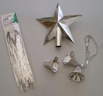 zilverkleurige kunststof kerstster, klokjes en lametta, Ophalen, Gebruikt