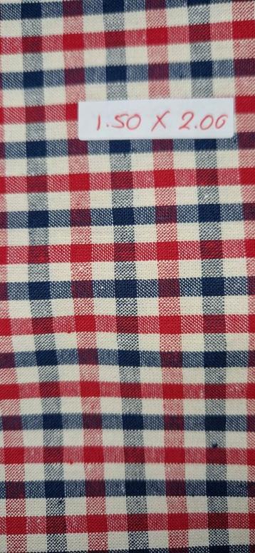 Katoenen Quiltstof - Blauw Rood Ruit - 2.00x1.00m beschikbaar voor biedingen