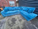 Blauwe corduroy hoekbank - Ribstof !!!, 250 tot 300 cm, Hoekbank, 75 tot 100 cm, Ophalen of Verzenden