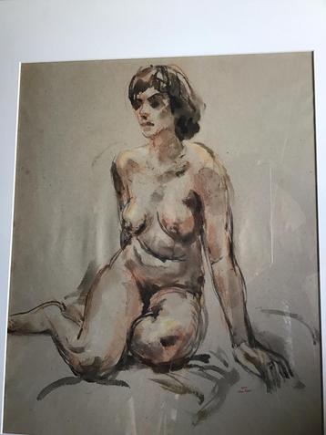 Johan Dijkstra (1896-1978)Ploeg- Zittend Naakt-Gesign. Lijst beschikbaar voor biedingen
