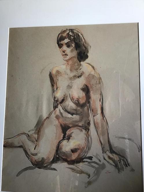 Johan Dijkstra (1896-1978)Ploeg- Zittend Naakt-Gesign. Lijst, Antiek en Kunst, Kunst | Schilderijen | Klassiek, Ophalen of Verzenden