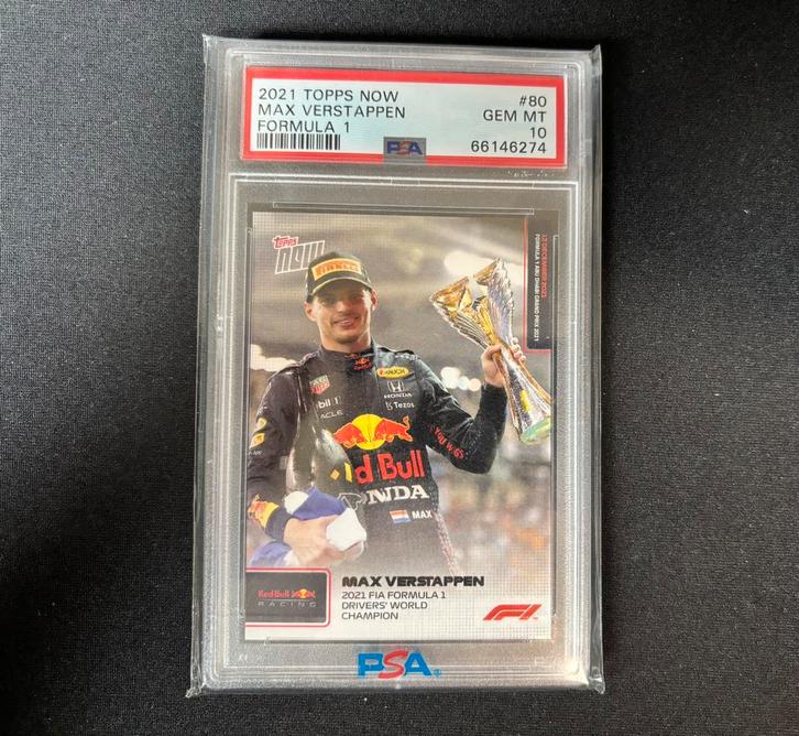 Max Verstappen Topps Now #80 World Champion PSA 10, Hobby en Vrije tijd, Stickers en Plaatjes, Zo goed als nieuw, Plaatje, Ophalen of Verzenden