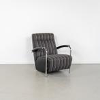 2x Leolux Scylla Fauteuil Hoog Gestreept Stof - Zwart Leer