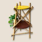 Vintage Bamboe Plantentafel 60s, Ophalen, Gebruikt, Rond, 55 tot 75 cm