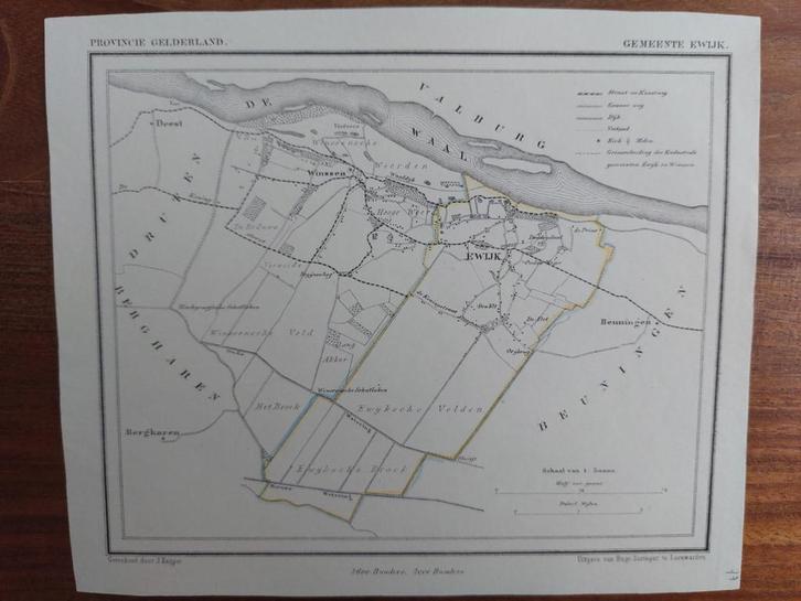 77 / Ewijk Beuningen De Waal Winssen Litho uit 1865 J Kuyper, Antiek en Kunst, Kunst | Litho's en Zeefdrukken, Ophalen of Verzenden