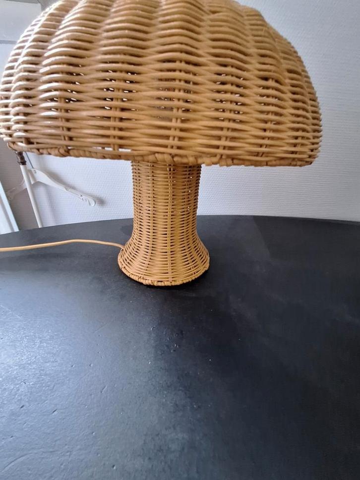 Vintage rotan paddestoel lamp kleur okergeel., Huis en Inrichting, Lampen | Overige, Gebruikt, Ophalen of Verzenden