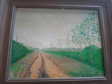 Oude schilderij landschap, gesigneerd door bouwmeester  beschikbaar voor biedingen