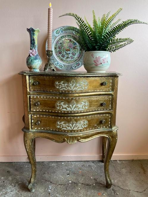 Vintage Venetiaans houten ladekastje goud, Huis en Inrichting, Kasten | Ladekasten, Gebruikt, Minder dan 100 cm, 50 tot 100 cm