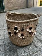 Bloemenmeisjemand riet metaal groot met hengel, Huis en Inrichting, Mand, Rond, Ophalen of Verzenden, Zo goed als nieuw