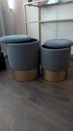 Sunfield Fluwelen Poefs Grijs/Goud, Huis en Inrichting, Ophalen of Verzenden, Zo goed als nieuw, Stof