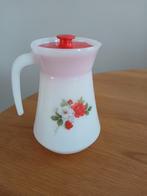 Vintage Glazen Waterkan Jaren 70 - Oranje Bloemen, Ophalen of Verzenden