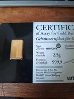 Umicore Goudbaar 2,5 gram 999 - Met Certificaat, Ophalen of Verzenden