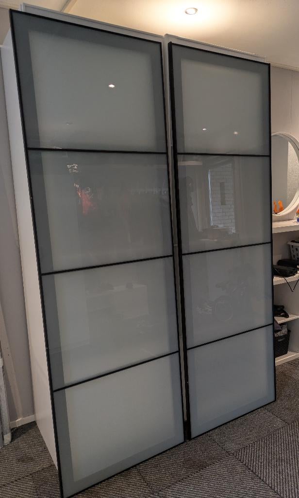 PAX schuifdeuren 150236 zwart/matglas + rails (compleet), Ophalen, Gebruikt, 100 tot 150 cm, 200 cm of meer