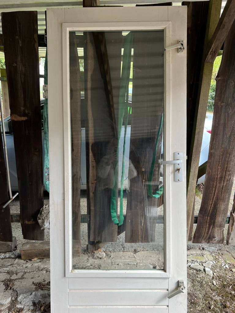 Buitendeur hardhout met glas, Ophalen, 80 tot 100 cm, 200 tot 215 cm, Hout
