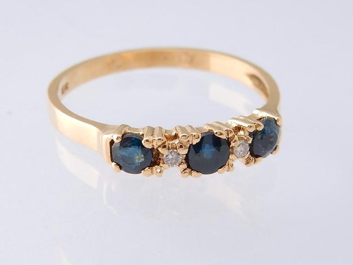 18 karaat Gouden Alliance Ring Damesring Diamanten Saffieren, Sieraden, Tassen en Uiterlijk, Ringen, Nieuw, Dame, 17 tot 18, Goud