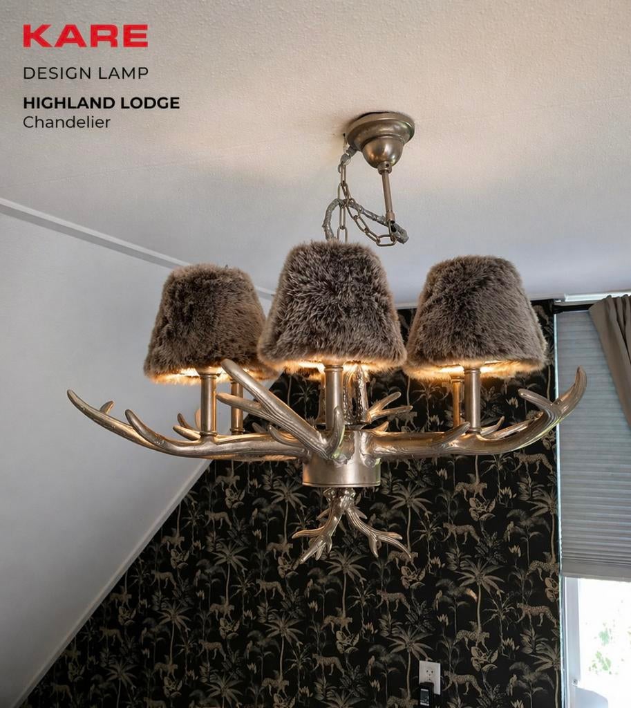 Luxe KARE Design gewei kroonluchter 6-lichts, Huis en Inrichting, Lampen | Kroonluchters, Ophalen, Gebruikt, Metaal