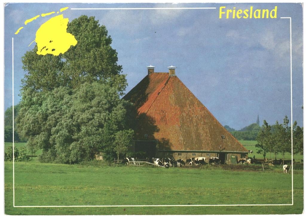 993272 Friesland Boerderij Postzegel afgeweekt, Ophalen of Verzenden, 1960 tot 1980, Gelopen, Friesland
