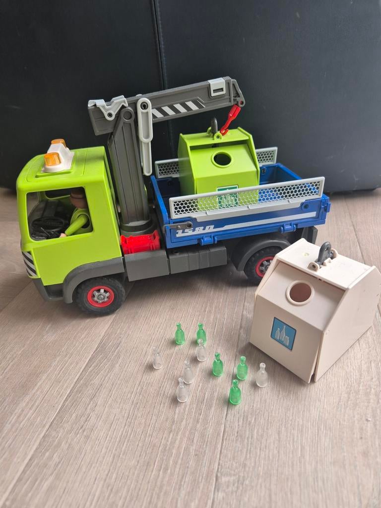Playmobil Glasbak vuilniswagen (compleet), Ophalen of Verzenden, Zo goed als nieuw, Complete set