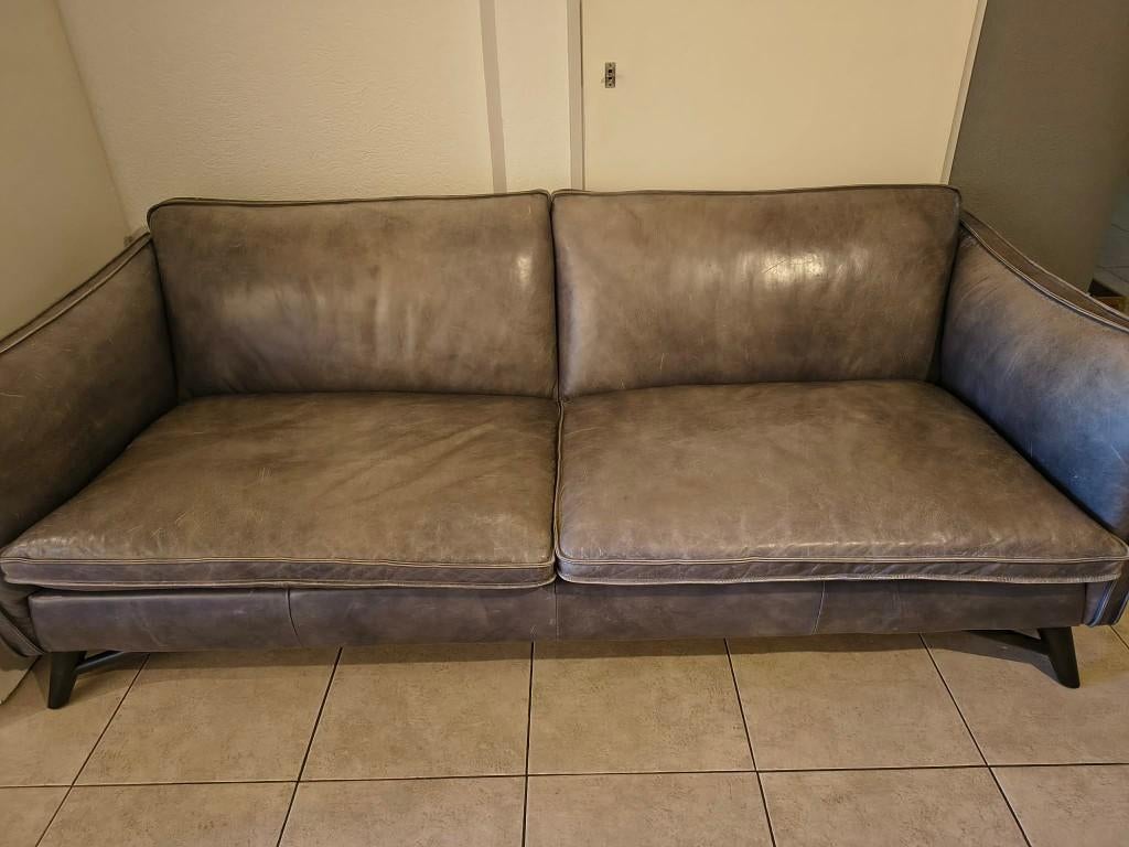 leren bankstel, Ophalen, Gebruikt, Driepersoons, Rechte bank