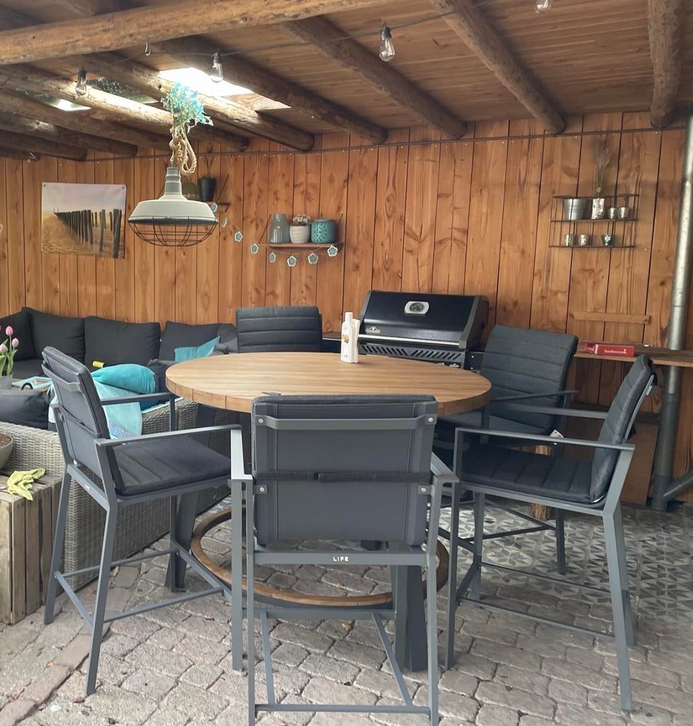 Compleet tuinmeubelset met 6stoelen en ronde tafel, Tuin en Terras, Tuinsets en Loungesets, Ophalen, Gebruikt, Eettafel, 6 zitplaatsen