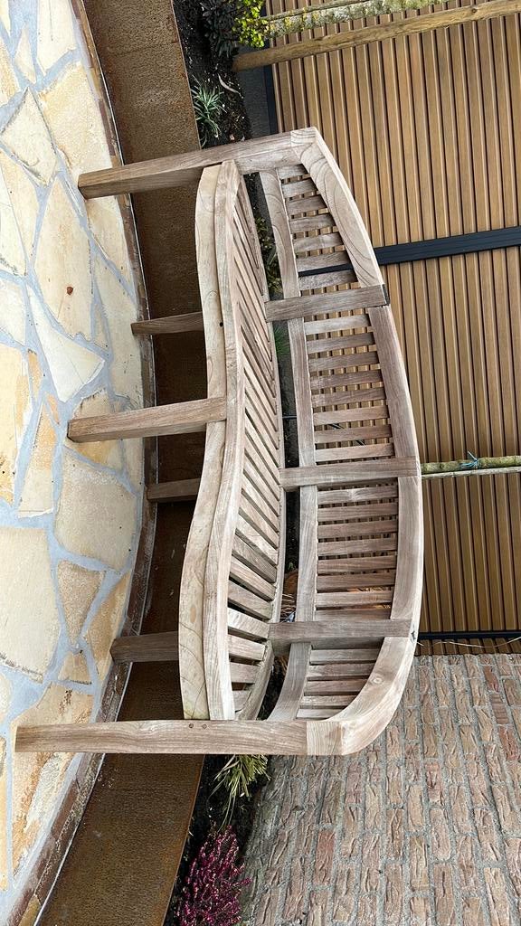 Bananenbank 152cm, Tuin en Terras, Tuinbanken, Ophalen of Verzenden, Gebruikt, Teakhout