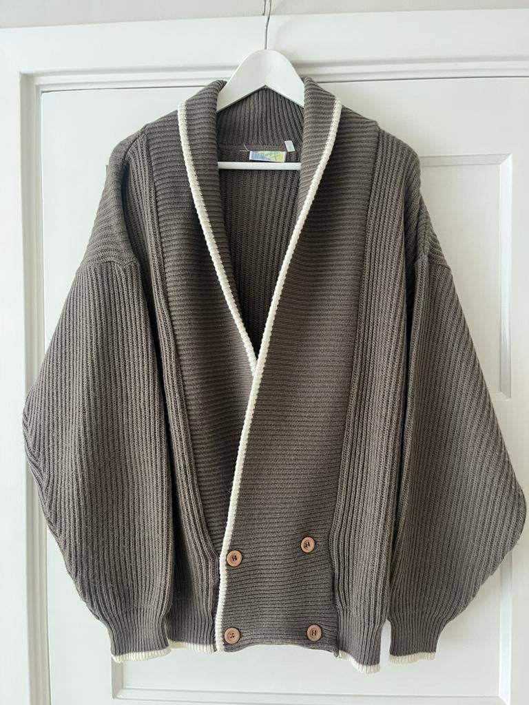 Vintage heren vest grijs/bruin wit maat L, Kleding | Heren, Truien en Vesten, Ophalen of Verzenden, Zo goed als nieuw, Grijs