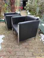 2x Wilkhahn Cubis 831 fauteuils chroom poten zwart leer, Ophalen, Gebruikt, 75 tot 100 cm, Leer