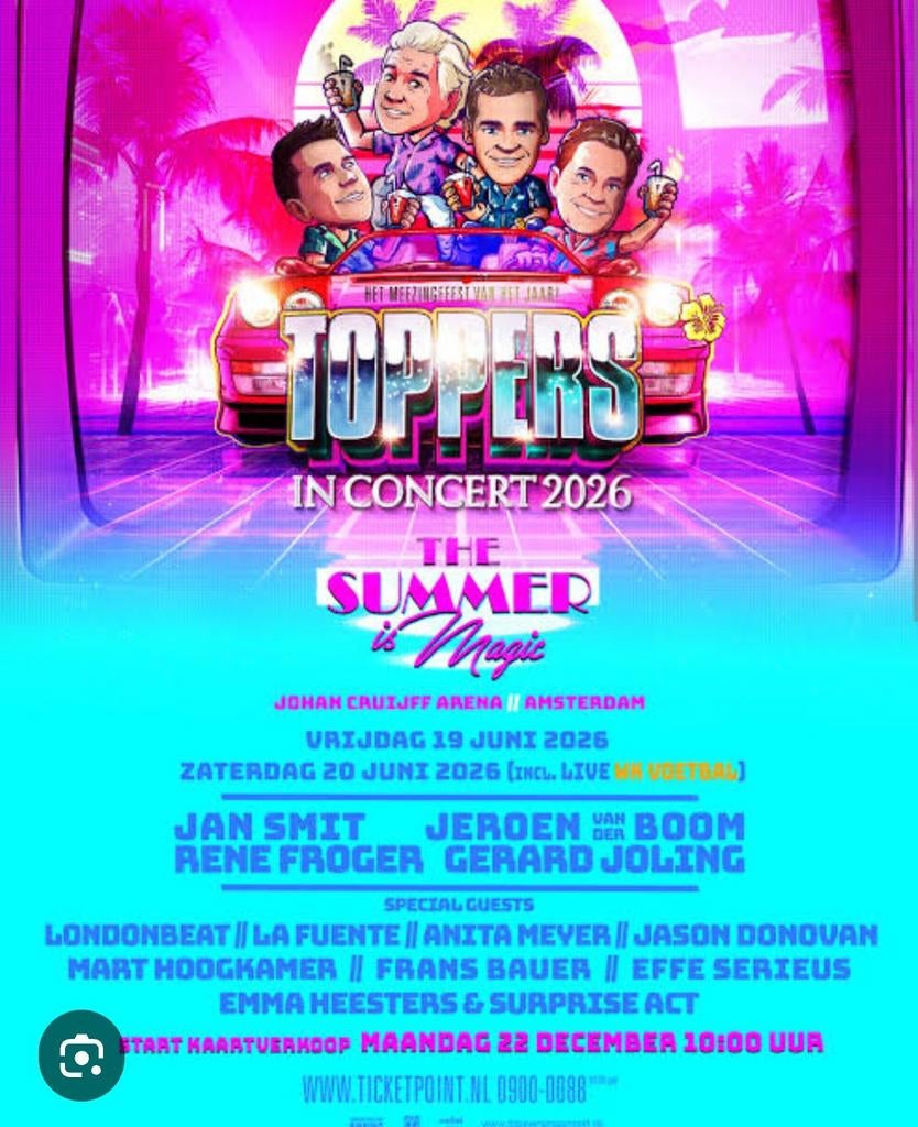 2 kaarten toppers in concert voor 19 juni 2026., Twee personen, Juni