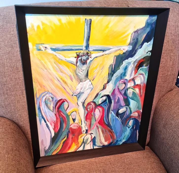 Jezus aan het kruis, origineel schilderij, 150 euro, Antiek en Kunst, Kunst | Schilderijen | Modern, Ophalen of Verzenden