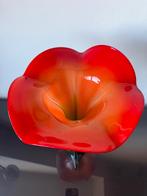 Grote Murano vaas bloemvorm groen oranje, Ophalen of Verzenden