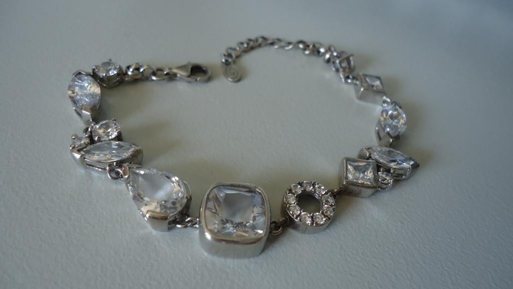 zilver 925 armband met heldere stenen, Zo goed als nieuw, Zilver, Zilver, Met bedels of kralen