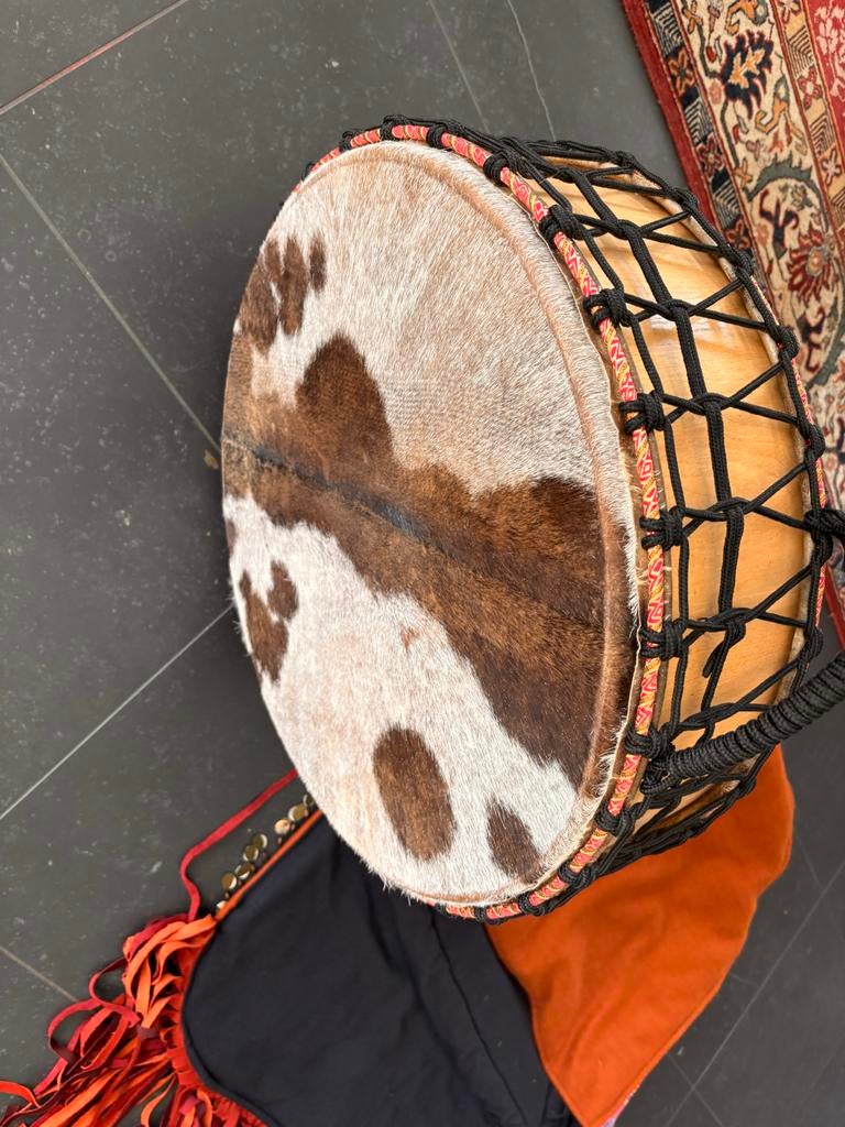 Indrukwekkende dubbelzijdige sjamanistische paardenhaar drum, Muziek en Instrumenten, Percussie, Ophalen, Gebruikt, Trommel