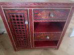 Arabische lage kast, handgeschilderd donkerrood, Ophalen, Gebruikt, 50 tot 100 cm, Met lade(s)