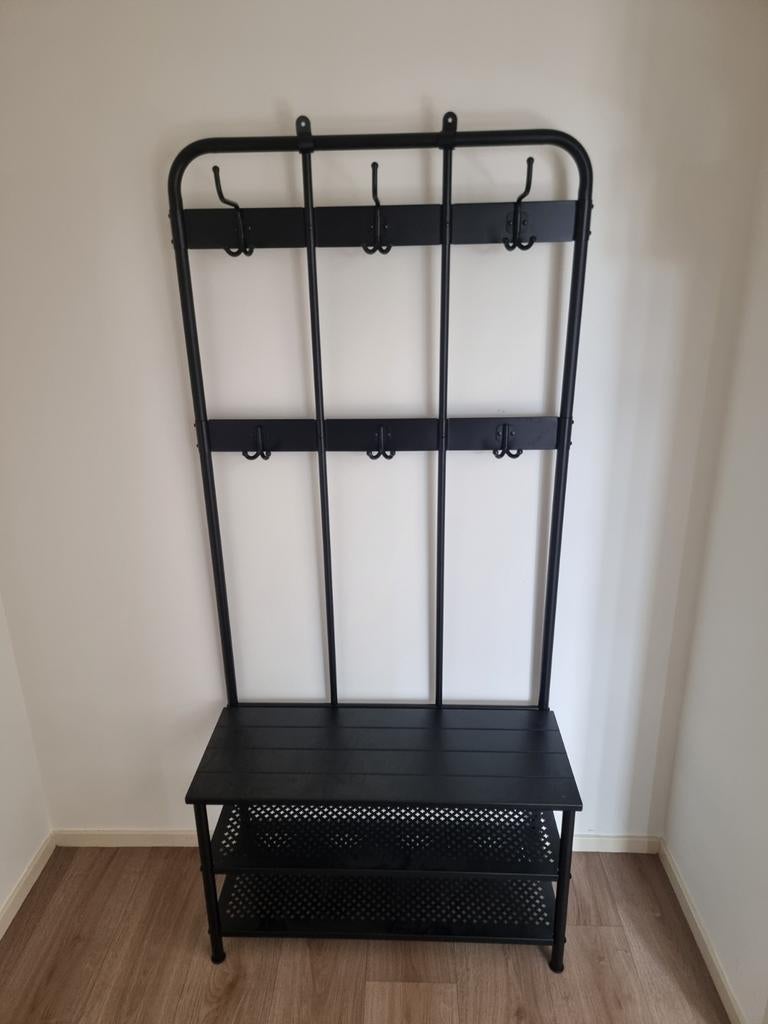 IKEA NIPÅSEN Kapstok + bankje + schoenenrek – zwart, Huis en Inrichting, Woonaccessoires | Kapstokken, Zo goed als nieuw, Wandkapstok