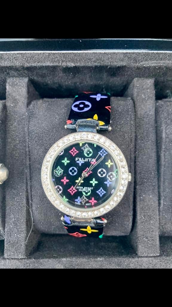 Fujita Kinder Horloge Diamantjes op de basel, Verzenden, Zo goed als nieuw, Blauw, Jongen of Meisje