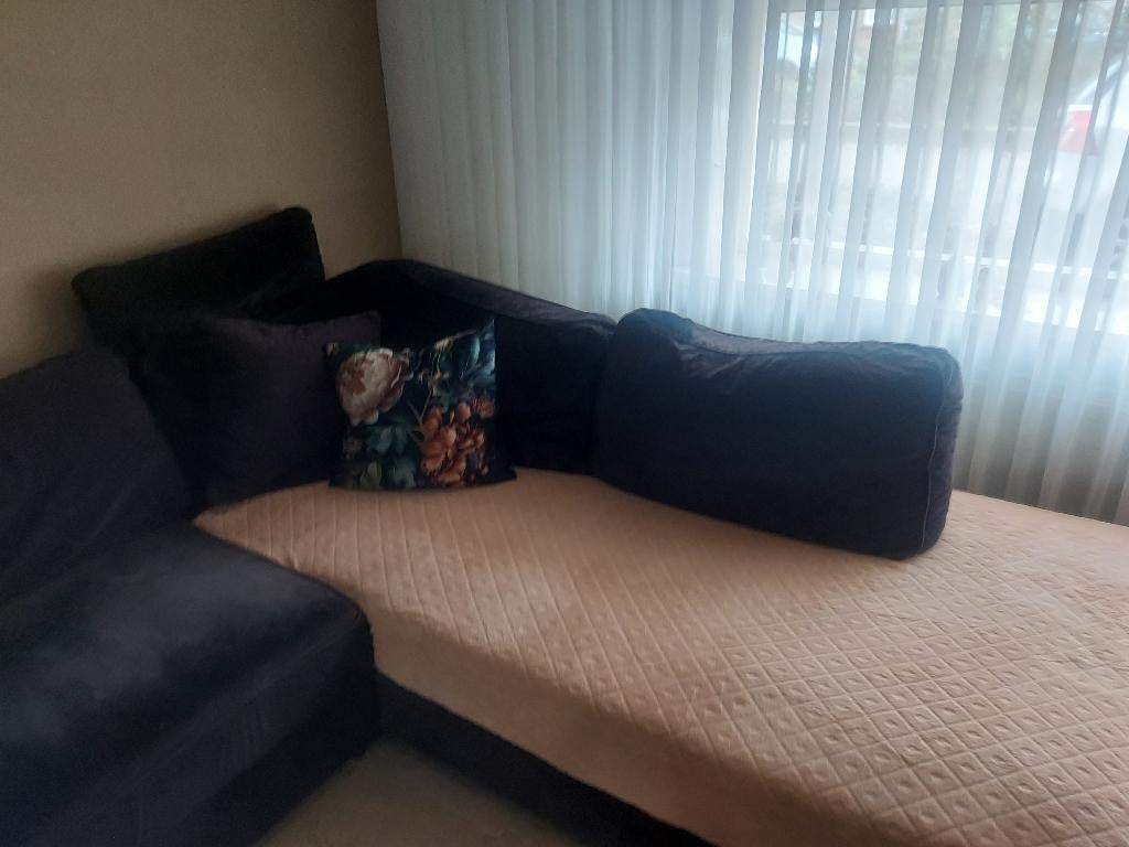 Suede bruin bankstel ter overname, Ophalen, Gebruikt, Hoekbank, 75 tot 100 cm