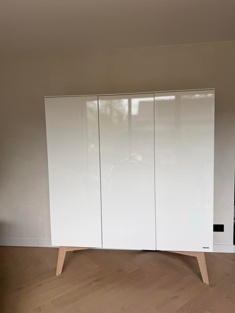 Kidsmill  Kledingkast 3-deurs Wit hoogglans / Naturel, Ophalen, Kast, 50 tot 70 cm, 105 cm of meer