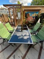 KEURIG! Verstalbare tafel, 4 verstelbare stoelen + 4 kussens, Ophalen, 4 zitplaatsen, Aluminium, Zo goed als nieuw