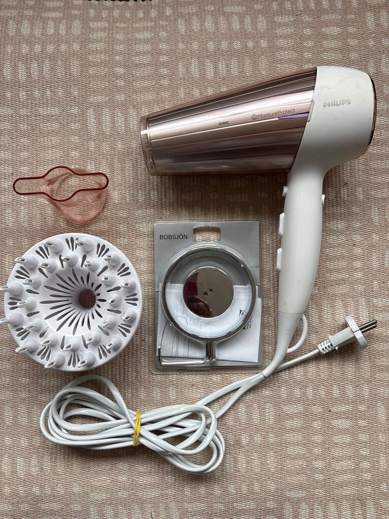 Philips Föhn MoistureProtect wit/rosegoud met diffuser + IKE, Ophalen of Verzenden, Gebruikt, Haarverzorging