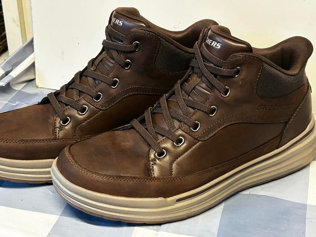 Skechers Leren Herenschoenen Halfhoog Slip-in Maat 43, Bruin, Ophalen of Verzenden, Zo goed als nieuw, Wandelschoenen of Bergschoenen