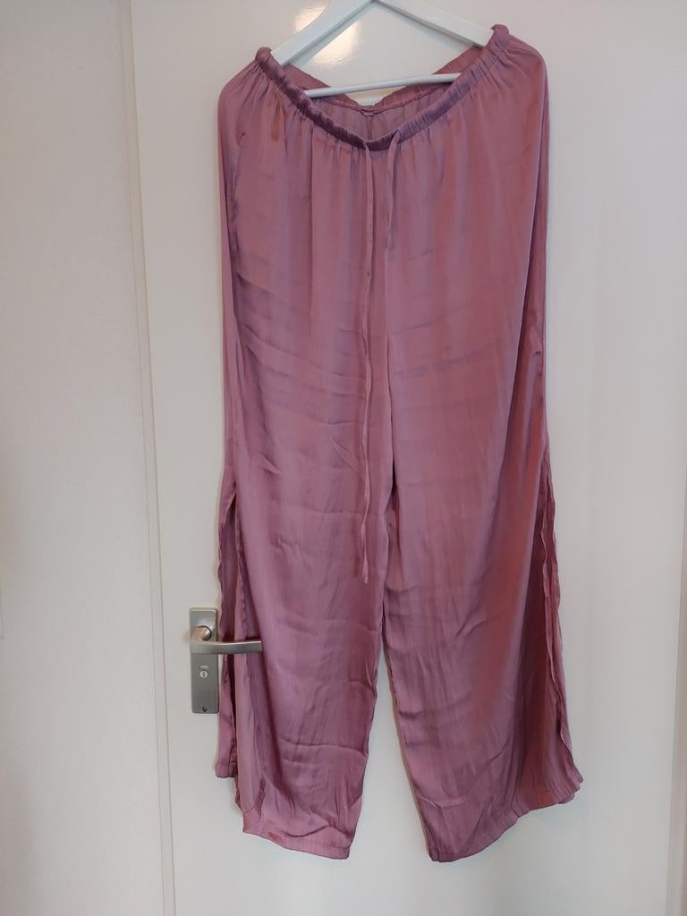 Satijnen broek oudroze mt L, Ophalen of Verzenden, Zo goed als nieuw, Roze, Lang