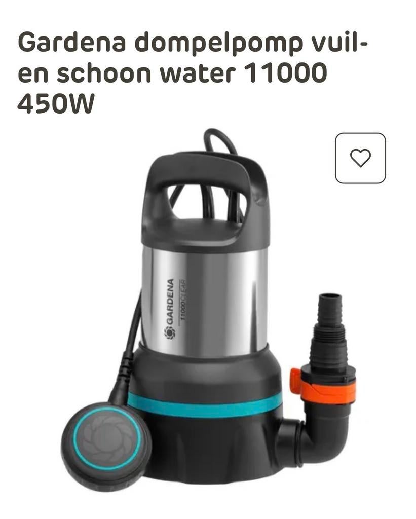 Gardena dompelpomp vuil- en schoon water 11000 450W, Tuin en Terras, Waterpompen, Ophalen, Gebruikt, Elektrisch, Dompelpomp