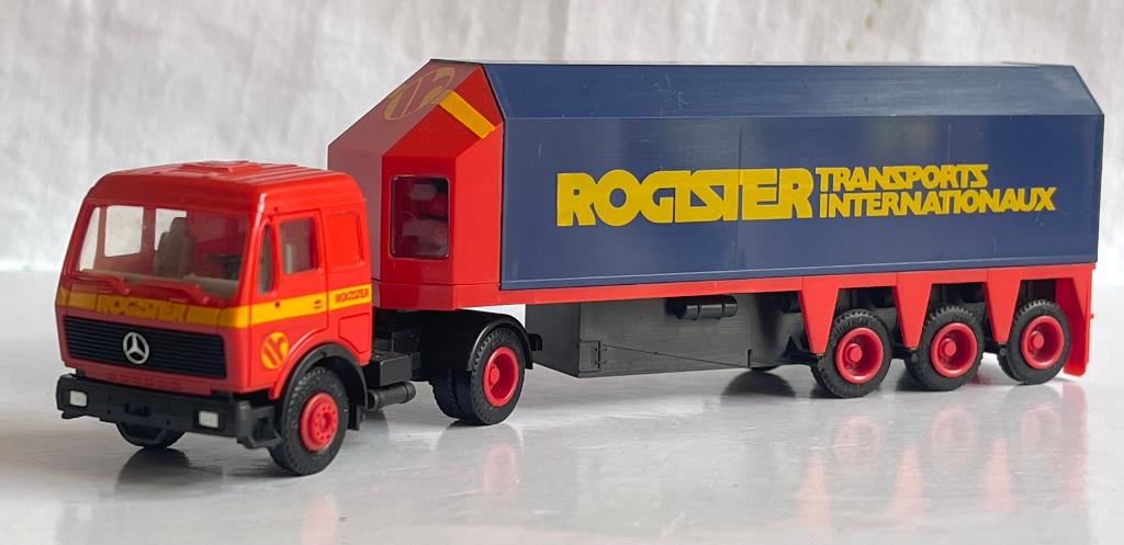 Herpa: Mercedes glastransport "ROGISTER TRANSPORTS", Hobby en Vrije tijd, Modelauto's | 1:87, Ophalen of Verzenden, Gebruikt, Bus of Vrachtwagen