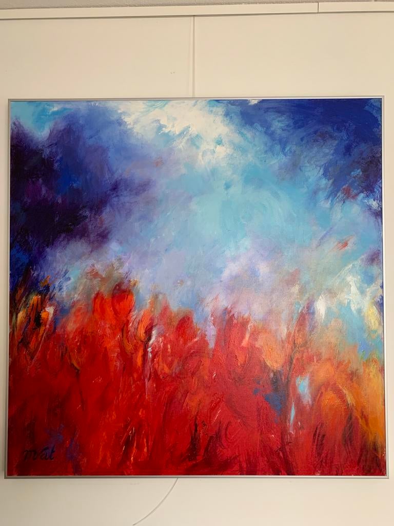 Kleurrijk Acrylverf Schilderij - 100x100 cm met Aluminiumlij, Antiek en Kunst, Ophalen