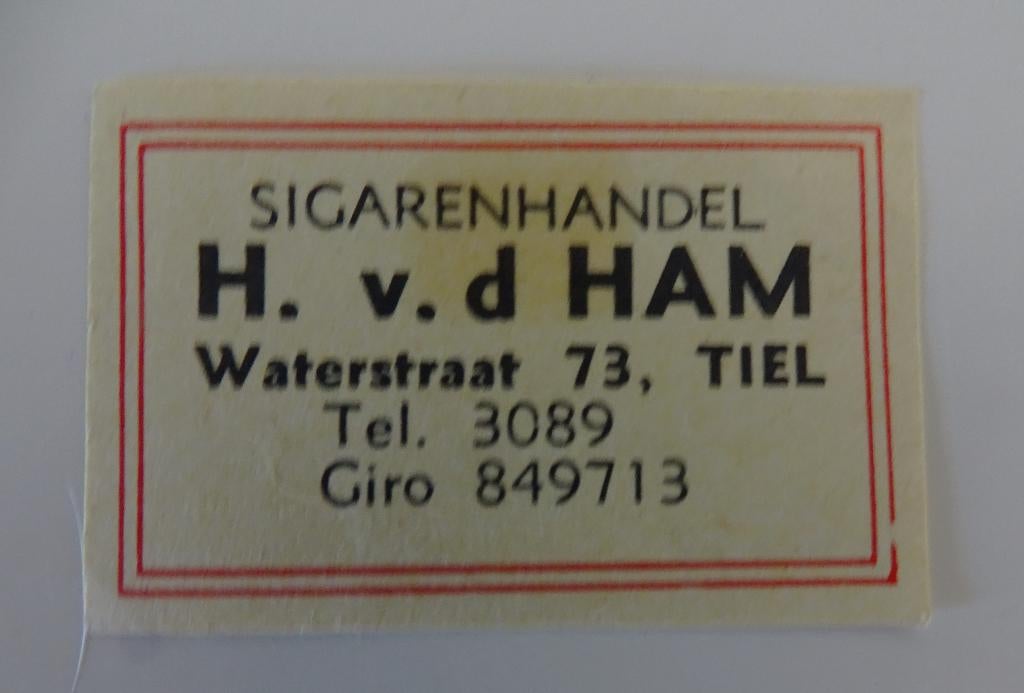 M. v d HAM   Sigarenhandel   Waterstraat    TIEL, Verzenden, Zo goed als nieuw, Luciferdoosjes of -merken