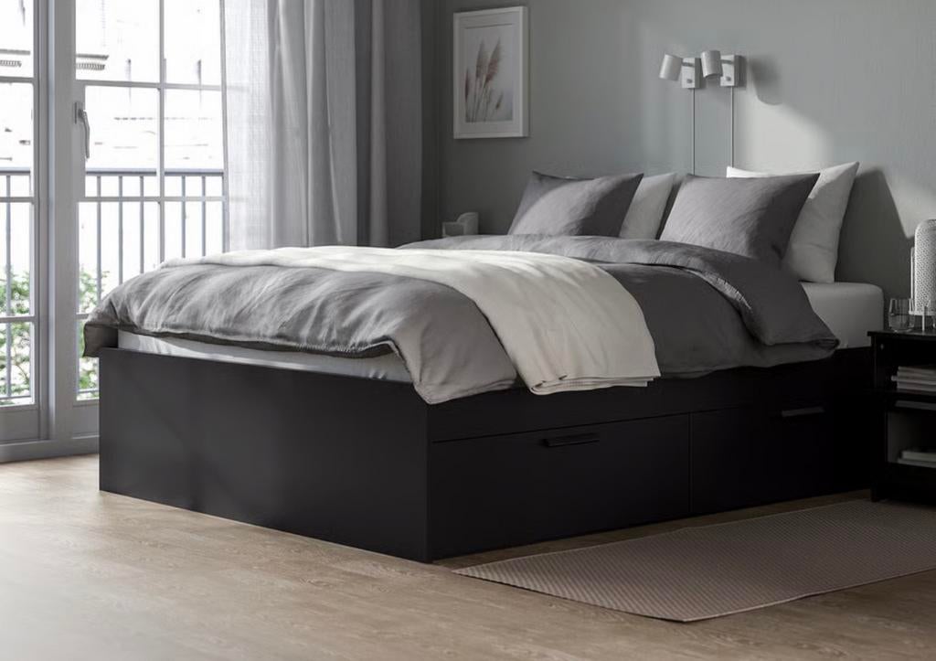 Tweepersoonsbed 180x200 incl. matras en opbergvakken, Gebruikt, Zwart, Tweepersoons, Ophalen of Verzenden