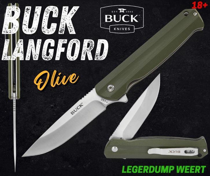Buck Langford Olive & Black zakmes EDC, Verzamelen, Militaria | Algemeen, Landmacht, Mes of Dolk, Nederland, Ophalen of Verzenden